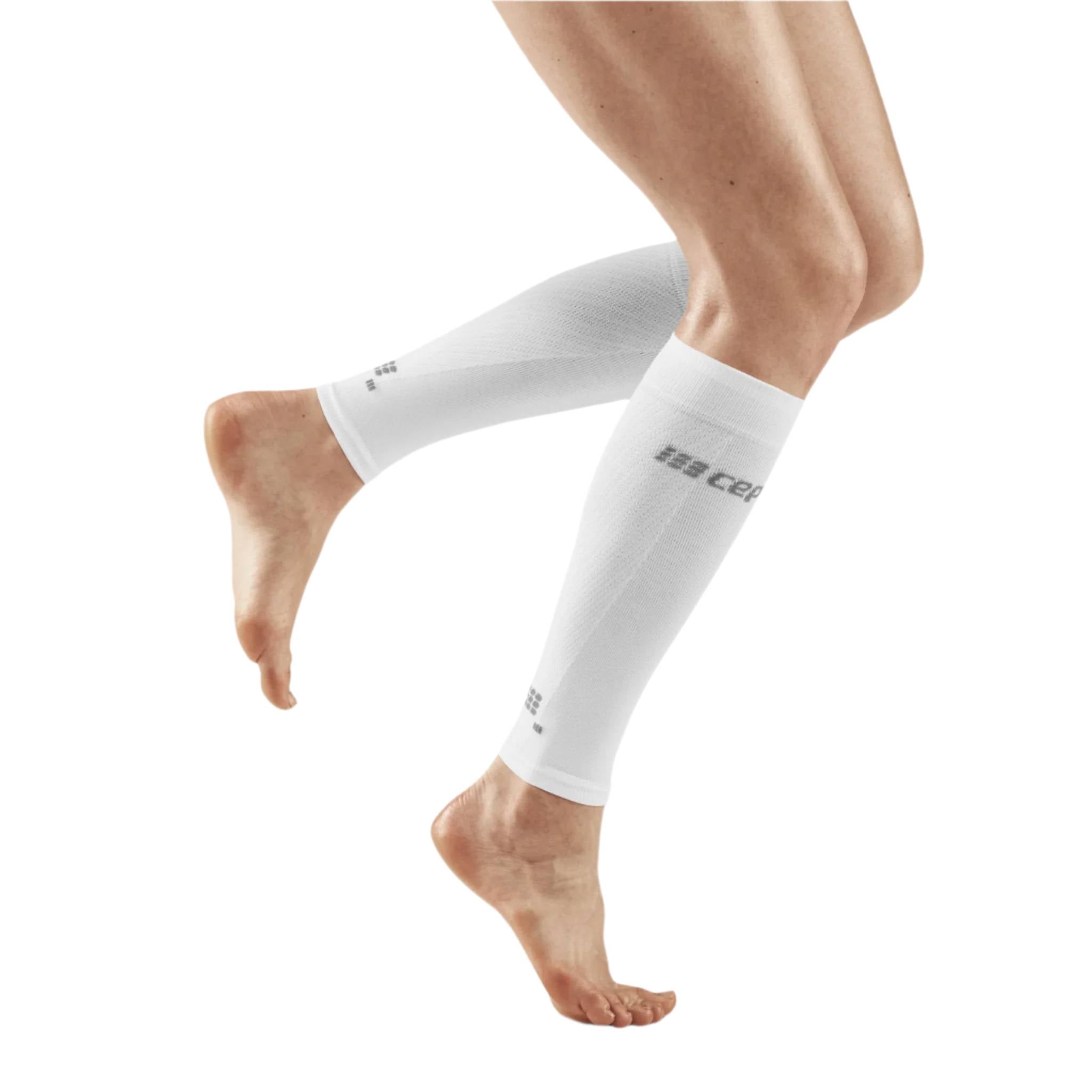 Novetec Calf Compression Sleeves (20-30mmHg) - For Running, Cycling, Leg Support - Men & Women, Size M, White